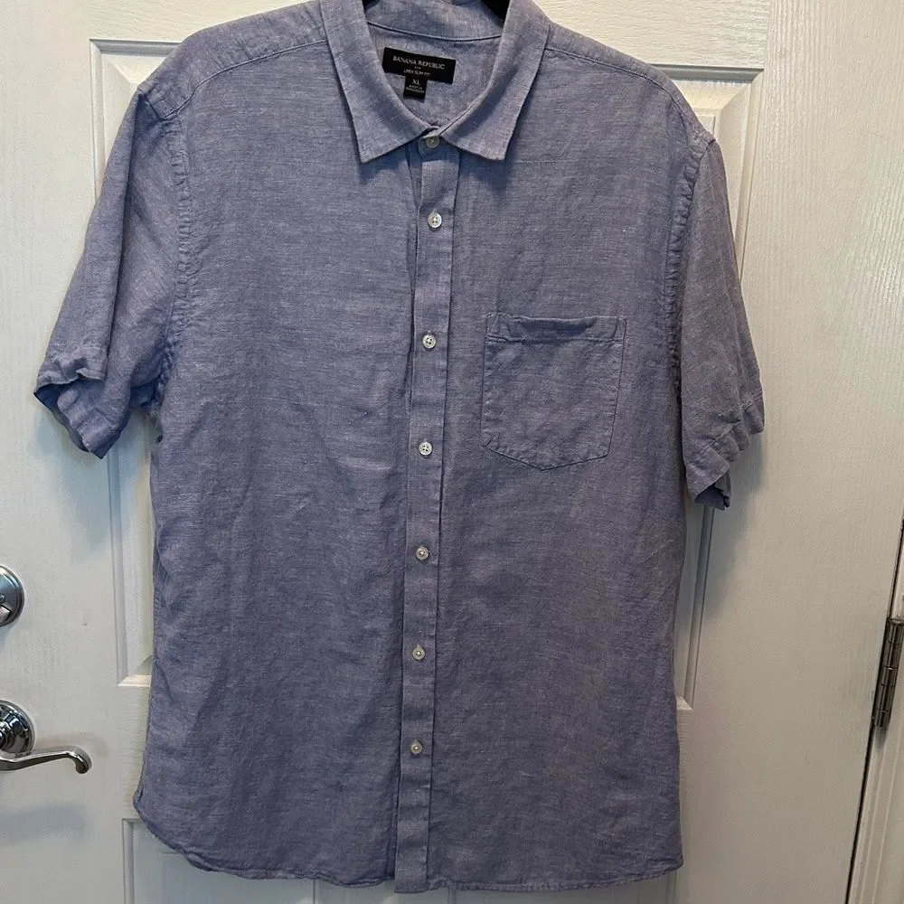 Banana Republic Linen Slim Fit Men's Short-Sleeve Button-Down Shirt Size XL